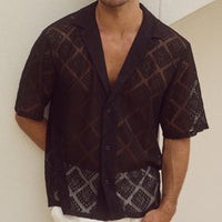 Men's Hollow-out Breathable Short-sleeved Lapel Shirt