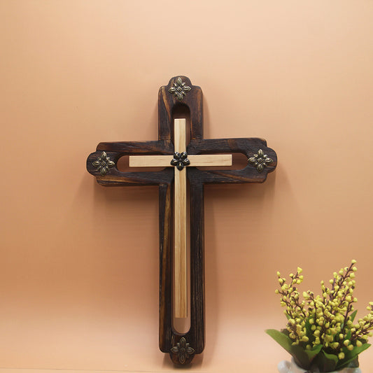 Hand Painted Pine Crucifix