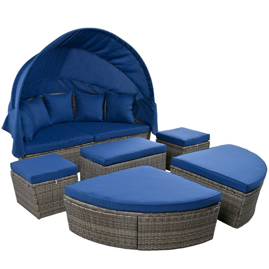 Outdoor Rattan Daybed with Retractable Canopy