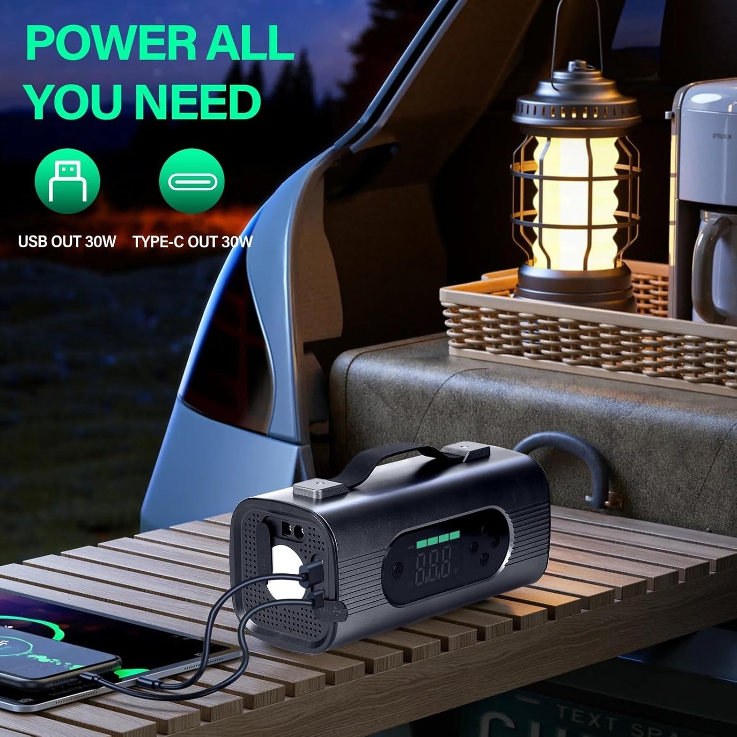 Newest 8 In 1 Portable Car Battery Starter with Air Compressor