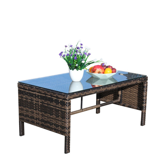 Outdoor Patio Coffee Table with Clear Tempered Glass