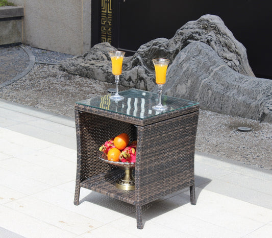 Outdoor Patio Coffee Table with Clear Tempered Glass