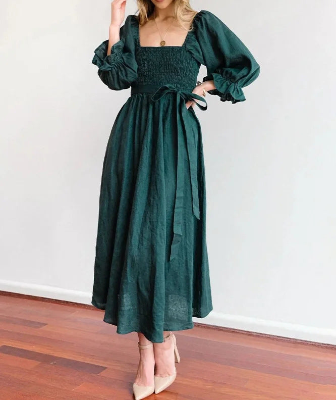 Women's V-neck Half Sleeves Front And Back Wearable Dress