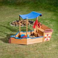 Wooden Sandbox With Storage Platform and Seat