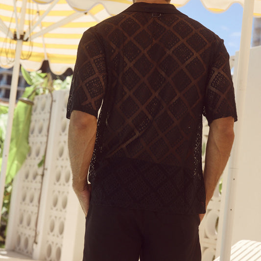 Men's Hollow-out Breathable Short-sleeved Lapel Shirt