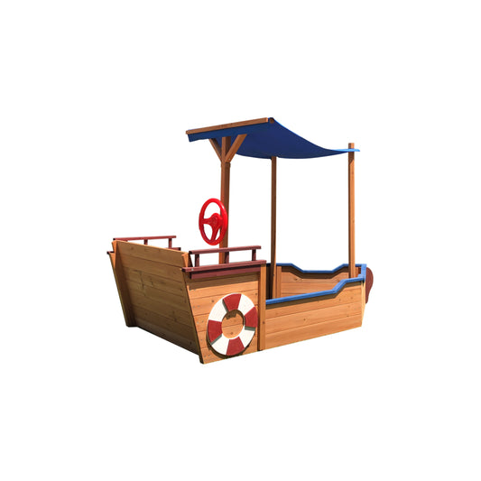 Wooden Sandbox With Storage Platform and Seat