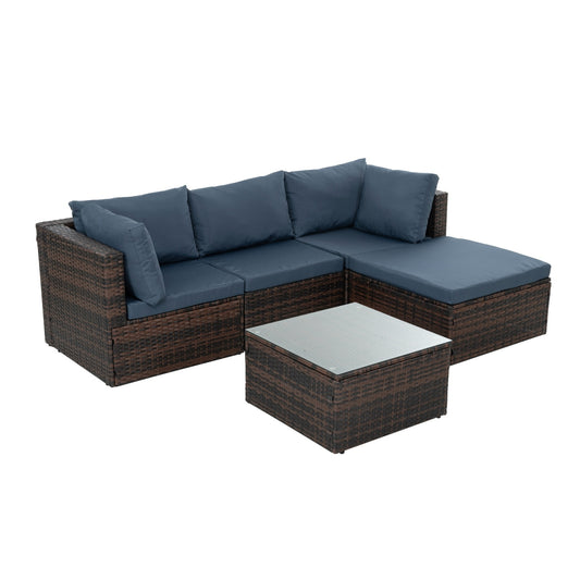 5 Set Wicker Furniture with Tempered Glass Coffee Table