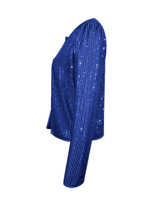 Women’s Blue Sequin Open Front Blazer – Sparkly Party Jacket for Evenings & Events