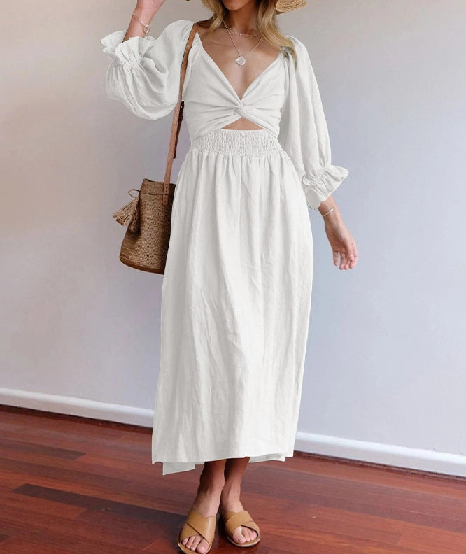 Women's V-neck Half Sleeves Front And Back Wearable Dress