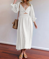 Women's V-neck Half Sleeves Front And Back Wearable Dress