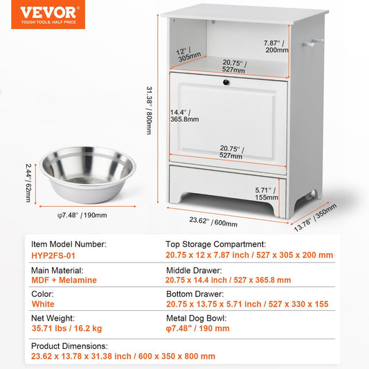VEVOR Pet Feeding Station with 2 Elevated Dog Bowls and Storage