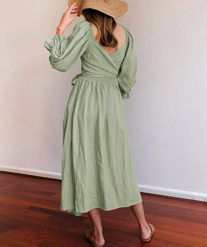 Women's V-neck Half Sleeves Front And Back Wearable Dress