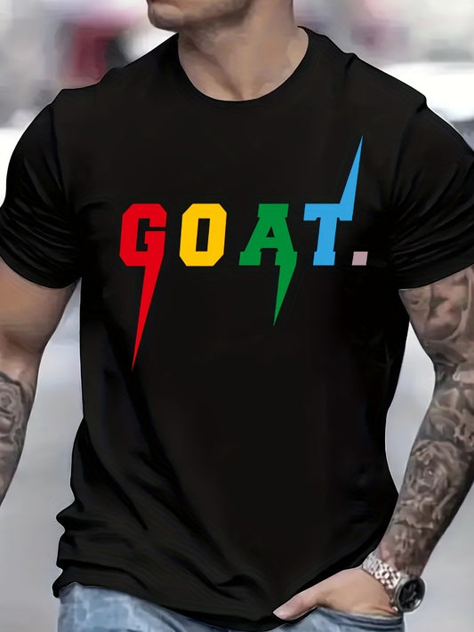 Men’s GOAT Graphic T-Shirt – Multicolor Letter Print Short Sleeve Tee