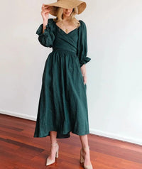 Women's V-neck Half Sleeves Front And Back Wearable Dress