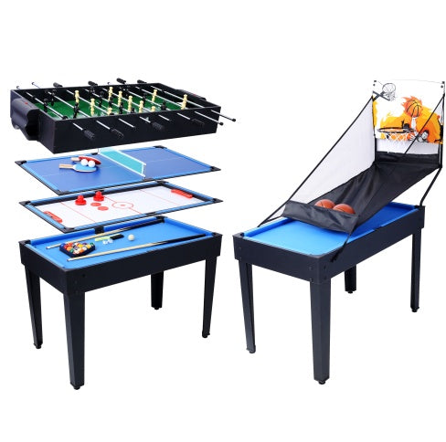 5-in-1 Multi-Game Table - Billiards, Push Hockey Foosball Ping Pong, And Basketball Black Blue