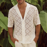 Men's Hollow-out Breathable Short-sleeved Lapel Shirt