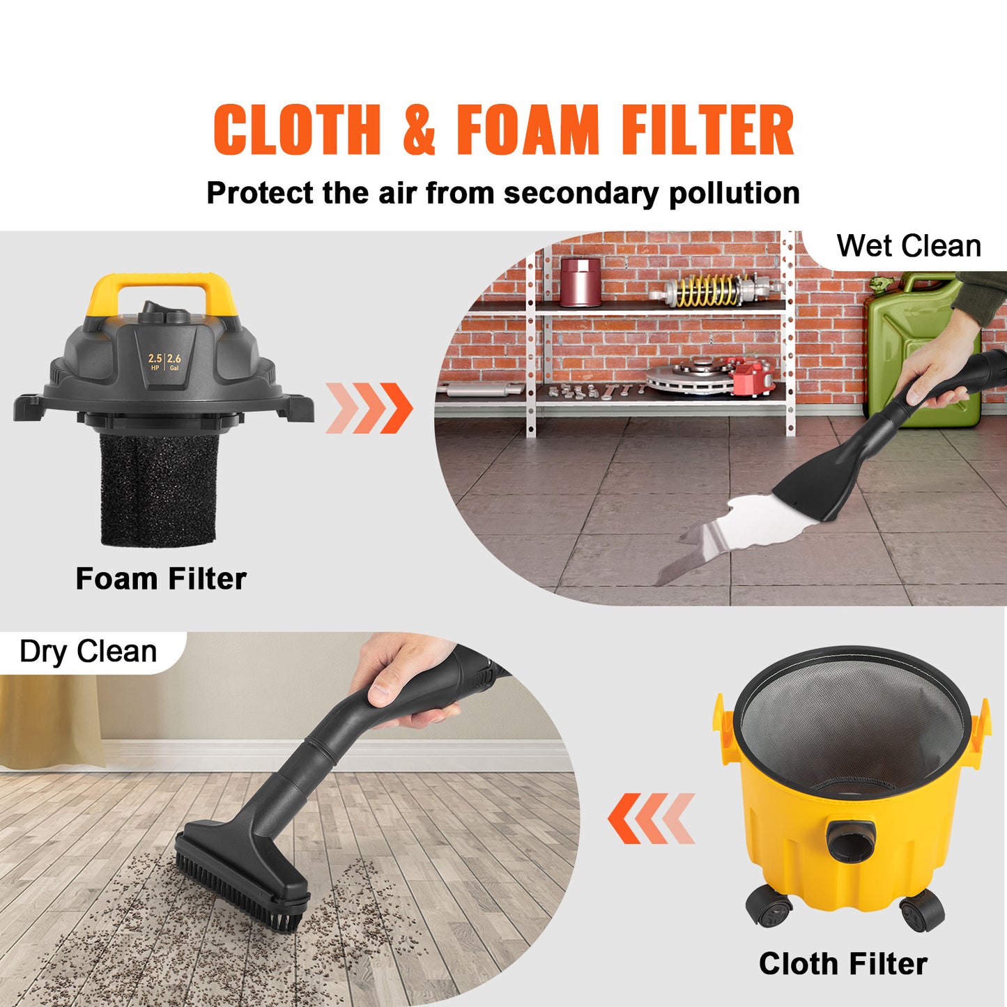 VEVOR Wet Dry Vac, 2.6 Gallon