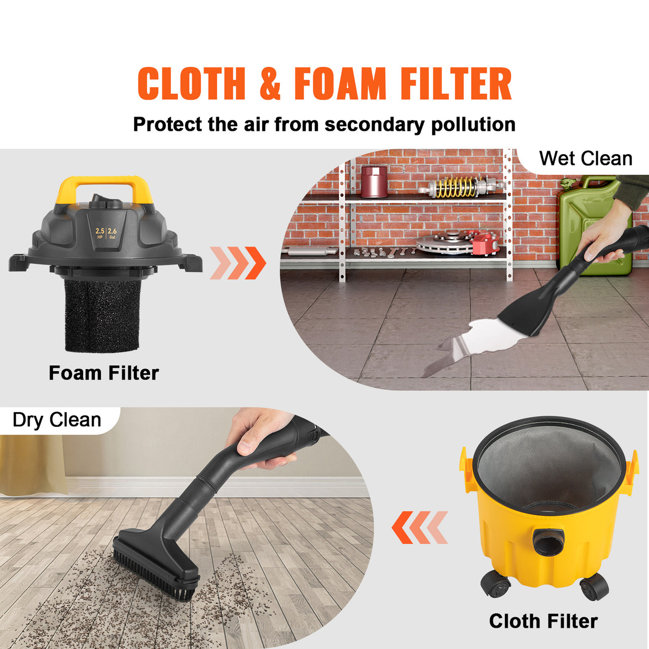 VEVOR Wet Dry Vac, 2.6 Gallon