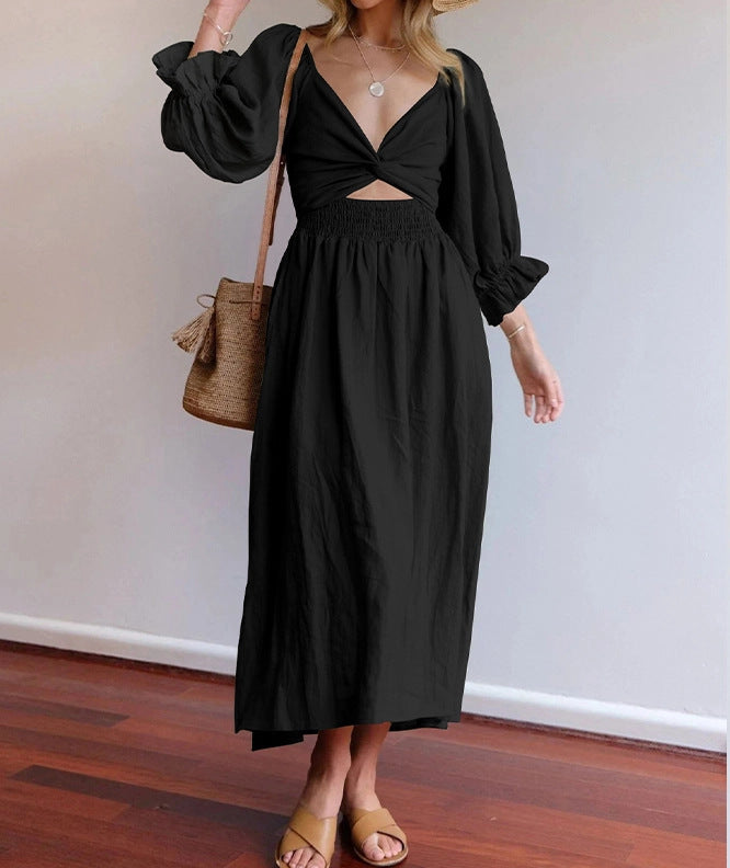 Women's V-neck Half Sleeves Front And Back Wearable Dress