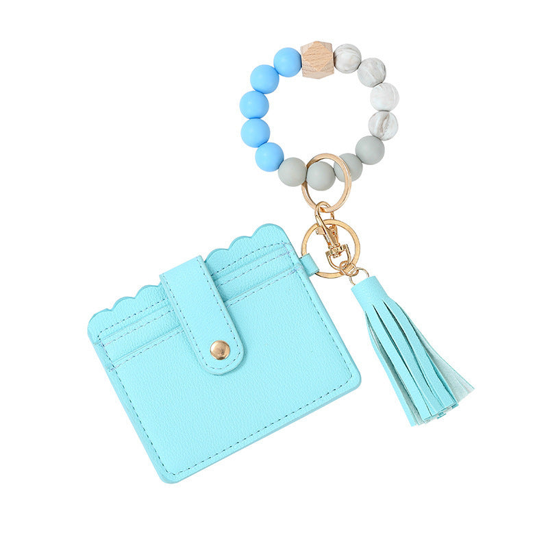 Women's Silicone Beads PU Tassel Silicone Bracelet Keychain