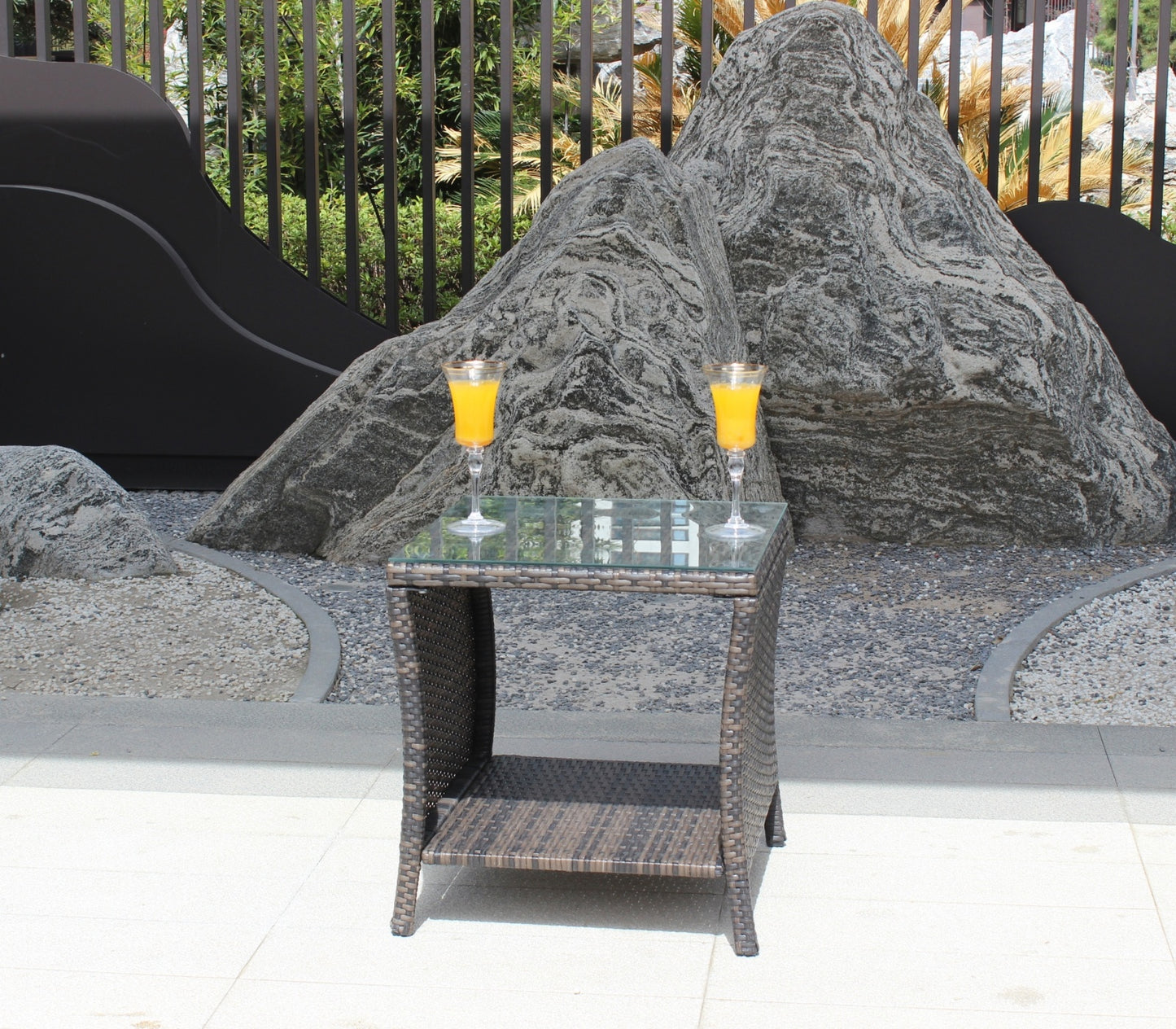 Outdoor Patio Coffee Table with Clear Tempered Glass