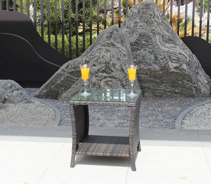 Outdoor Patio Coffee Table with Clear Tempered Glass
