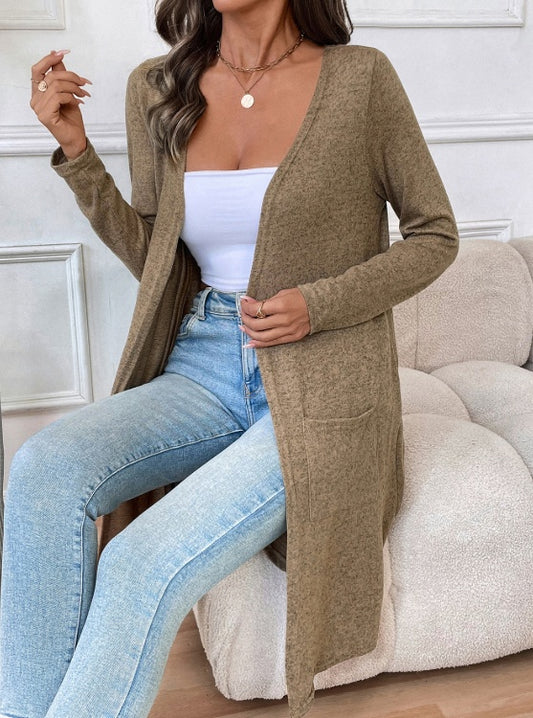 Women’s Long Open Front Knit Cardigan with Pockets – Casual Lightweight Sweater