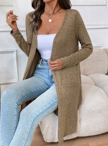 Women’s Long Open Front Knit Cardigan with Pockets – Casual Lightweight Sweater