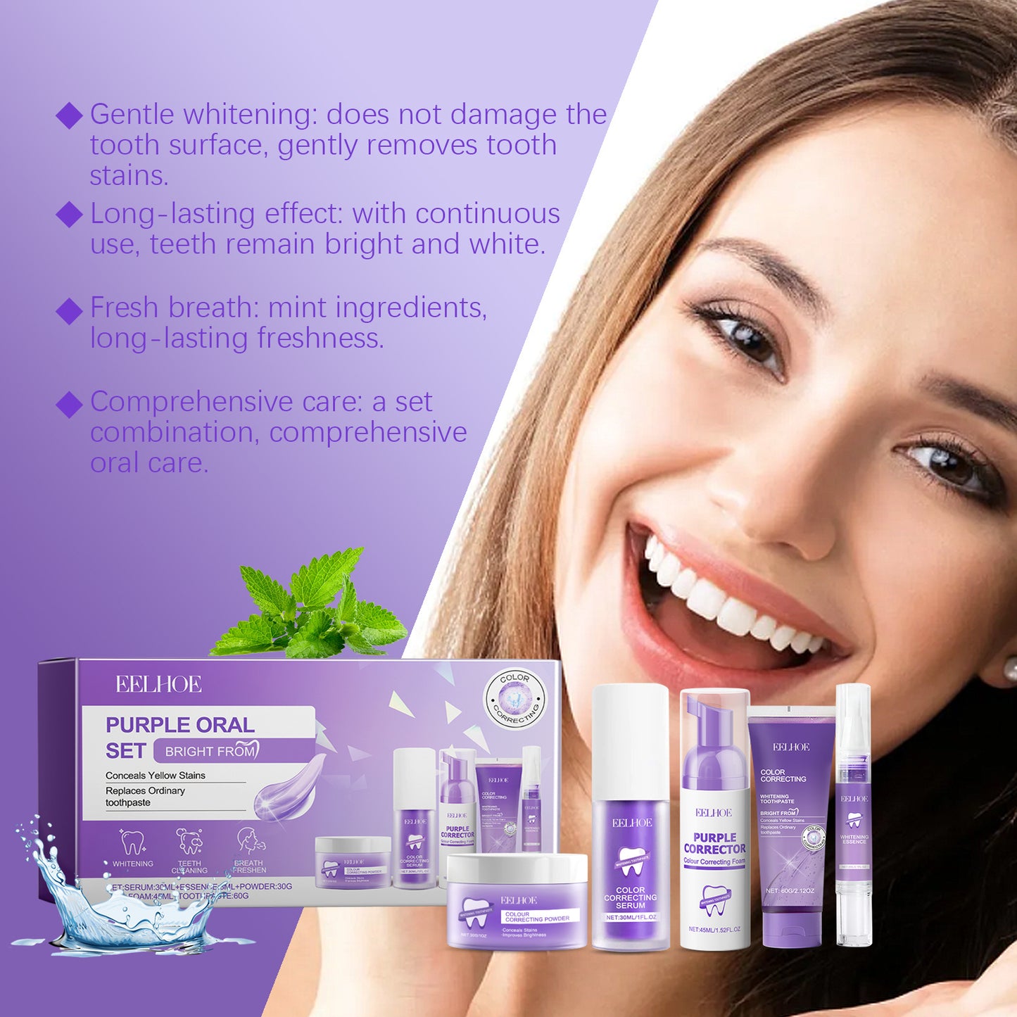 Eelhoe Purple Toned Teeth Set Clean Teeth Breath Care Mouth Clean Mouth Care