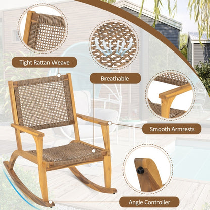 2-piece Acacia Wood Terrace Rocking Chair Set