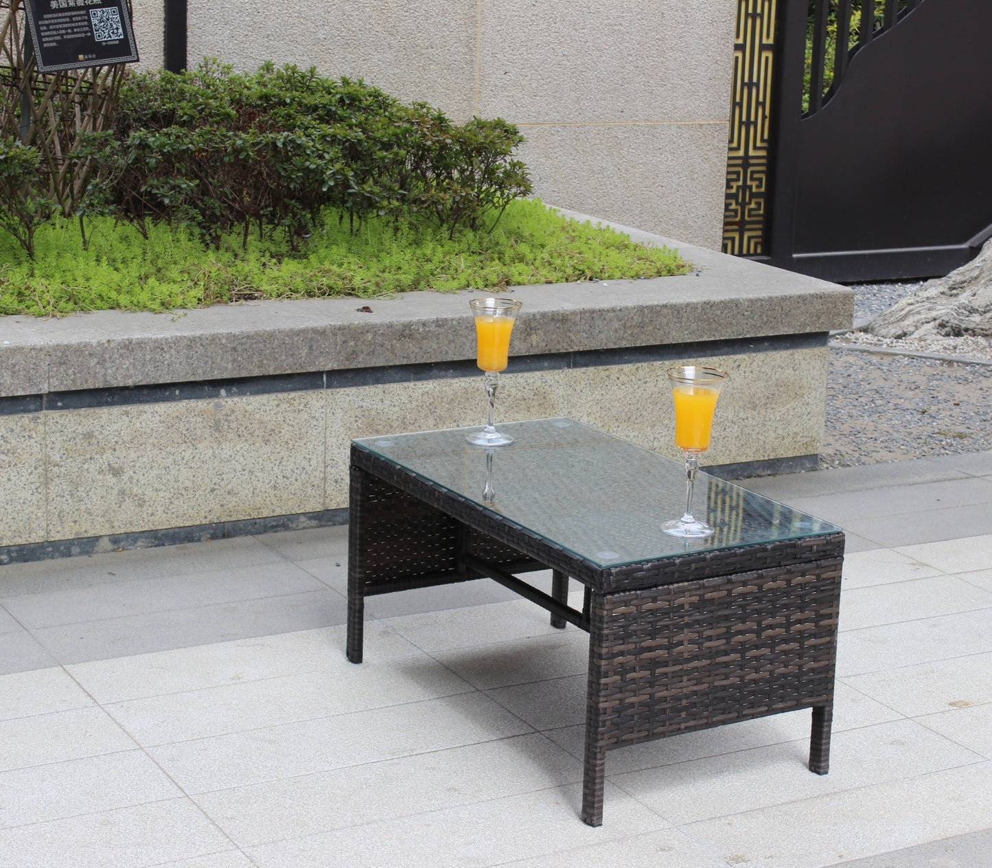 Outdoor Patio Coffee Table with Clear Tempered Glass