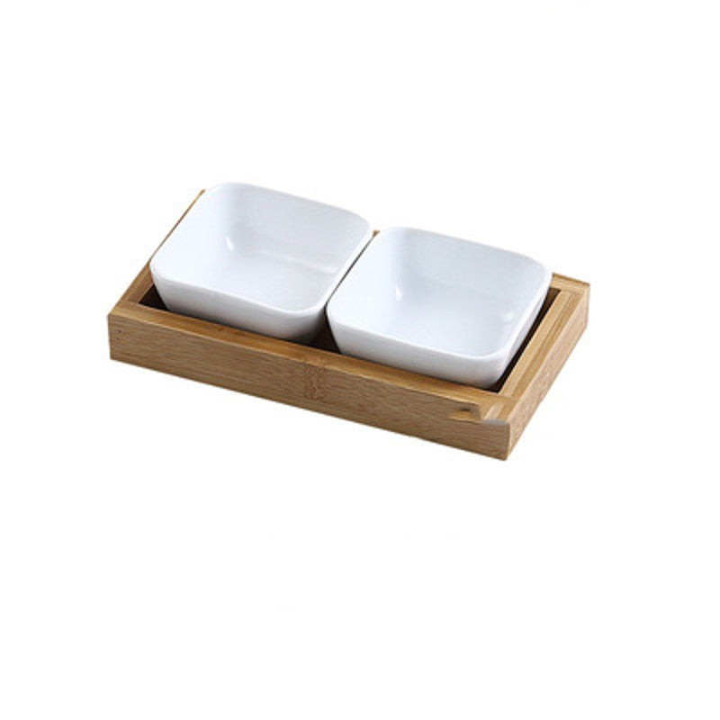 Japanese Style Ceramic Fruits Plates with Bamboo Serving Tray