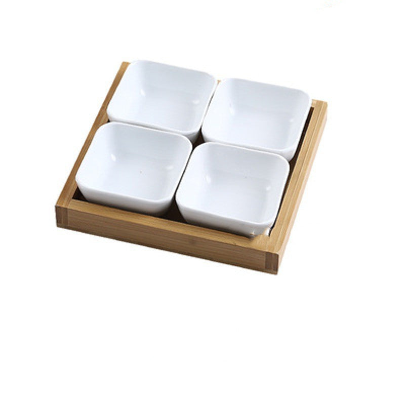 Japanese Style Ceramic Fruits Plates with Bamboo Serving Tray