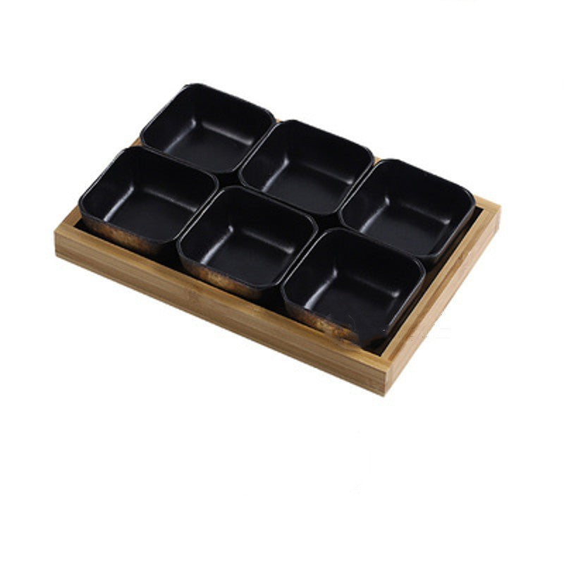 Japanese Style Ceramic Fruits Plates with Bamboo Serving Tray