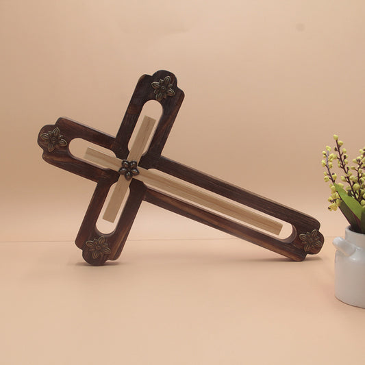 Hand Painted Pine Crucifix