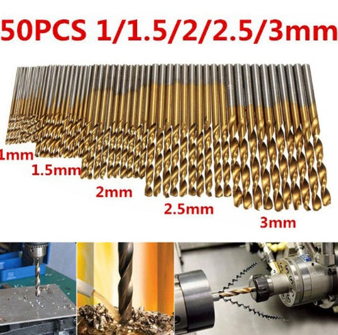 50 PC Titanium Coated Steel High Speed Drill Bit Set