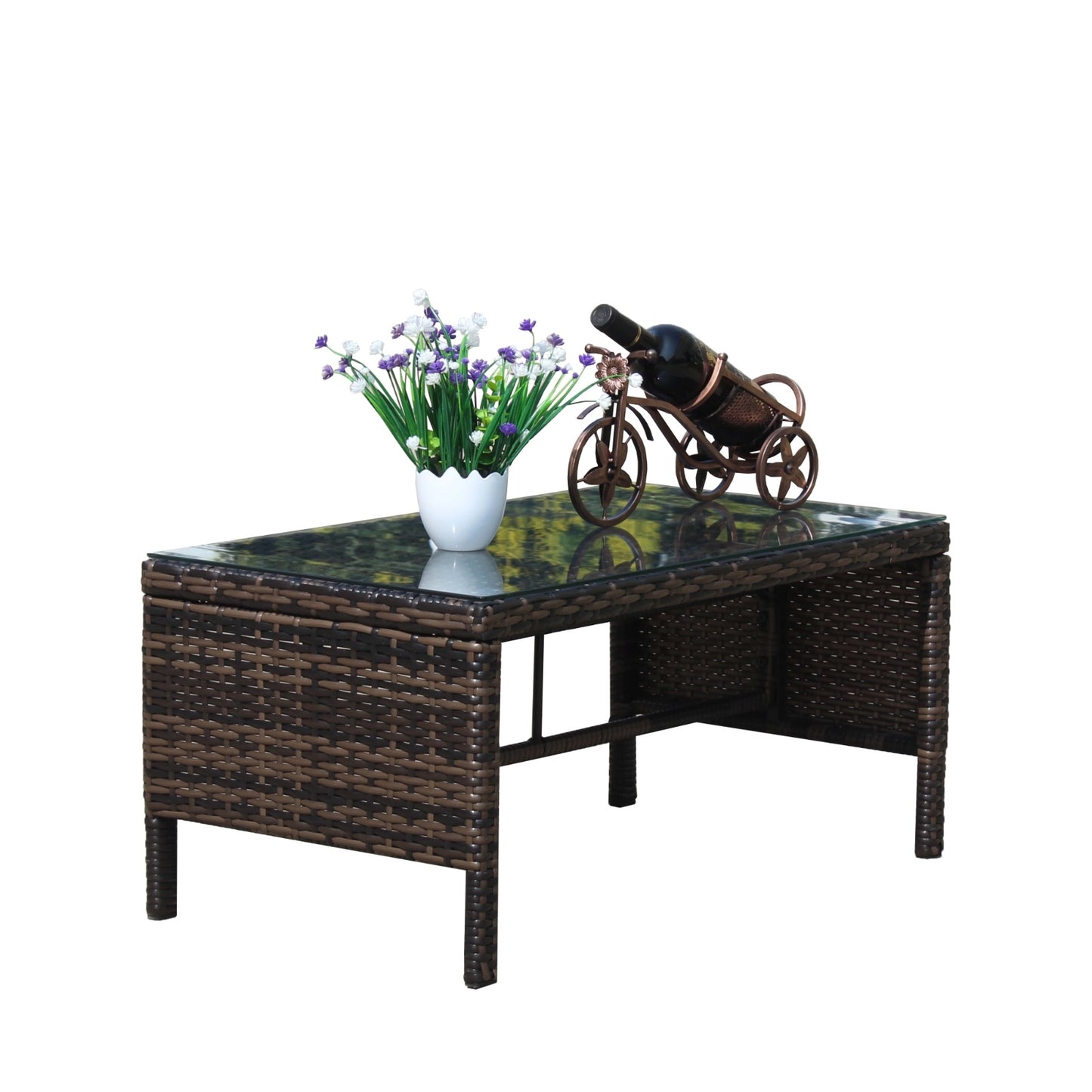 Outdoor Patio Coffee Table with Clear Tempered Glass