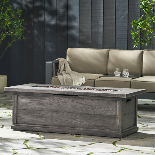 Rectangular Wood Finish MGO Fire Table - 50,000 BT, Grey