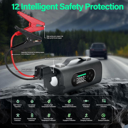 Newest 8 In 1 Portable Car Battery Starter with Air Compressor