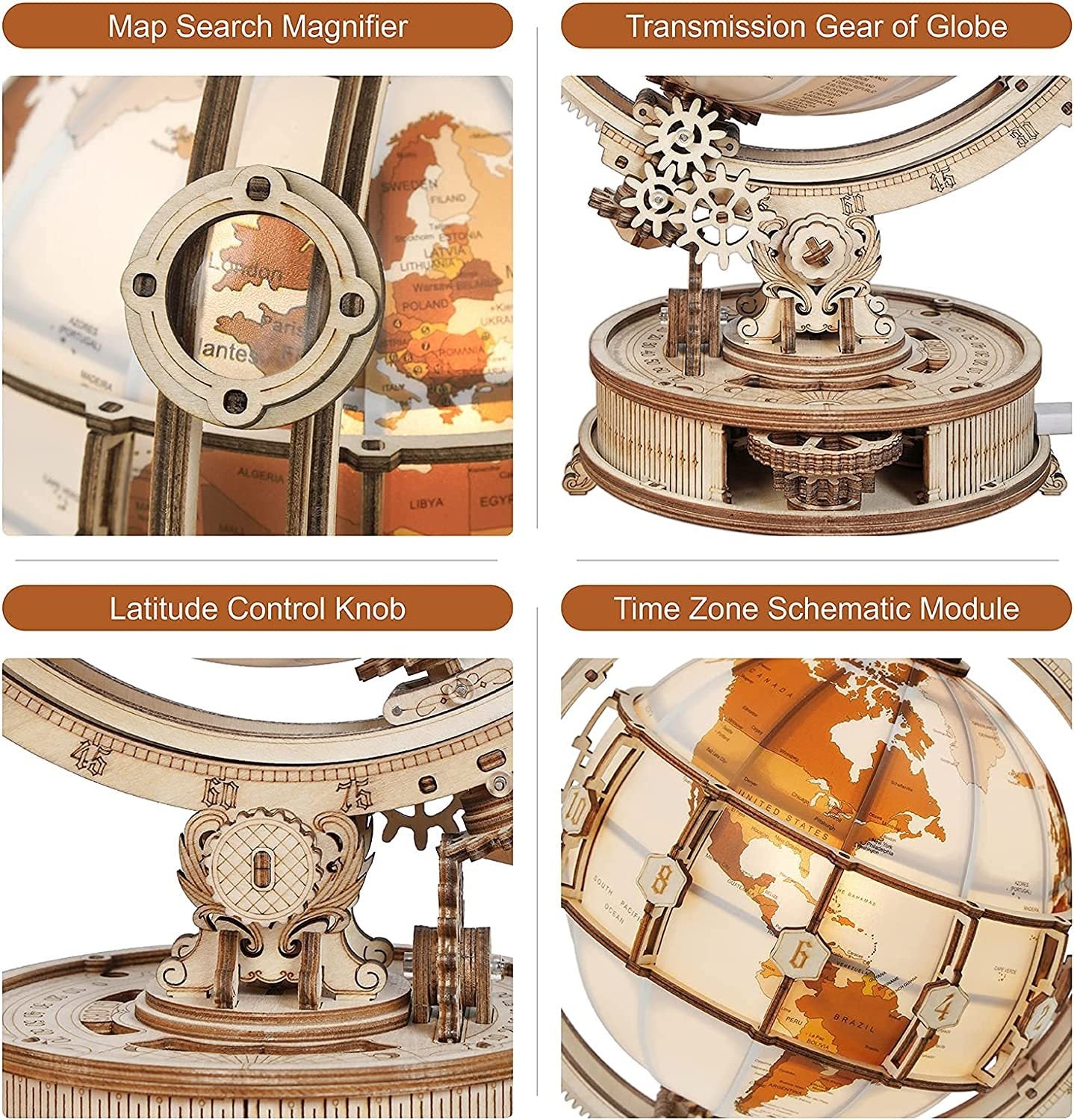 Rokr Luminous 3D Wooden Globe