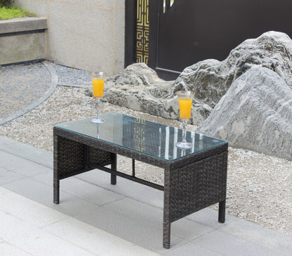 Outdoor Patio Coffee Table with Clear Tempered Glass