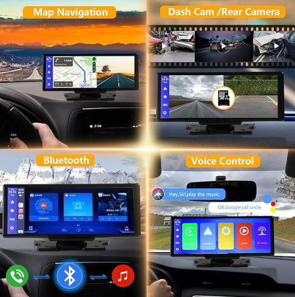 Portable Wireless Carplay With 2.5K Camera, 1080P Back Cam 9.3inches Ultra HD and GPS