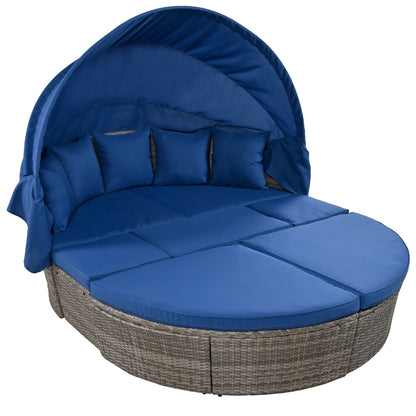 Outdoor Rattan Daybed with Retractable Canopy