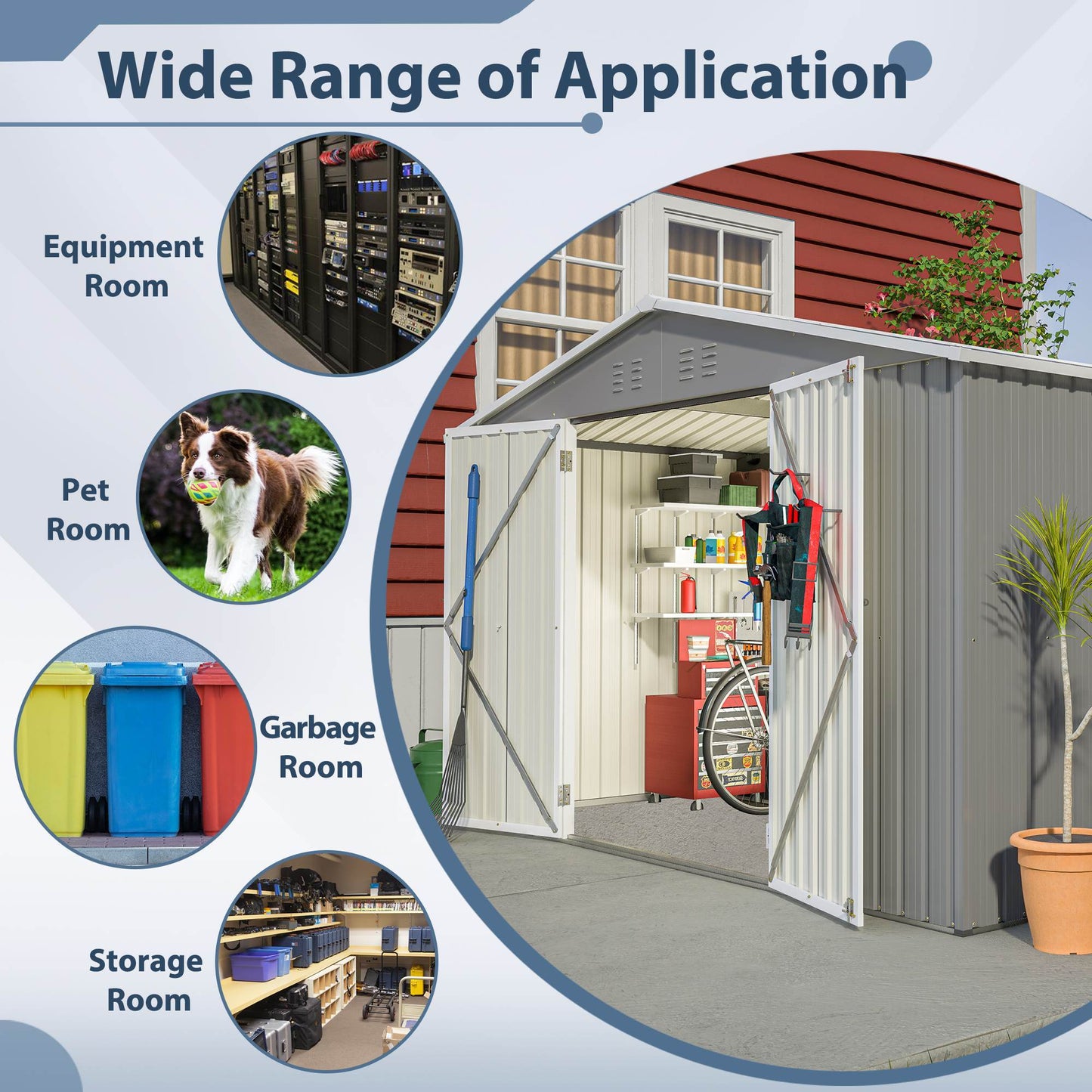 Outdoor Storage Shed, All Weather Metal Sheds with Lockable Doors