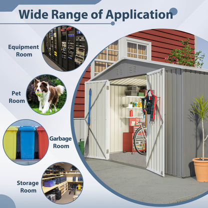 Outdoor Storage Shed, All Weather Metal Sheds with Lockable Doors