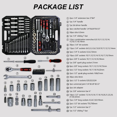 Socket And Ratchet Wrench Toolbox, 171 or 216pc Set