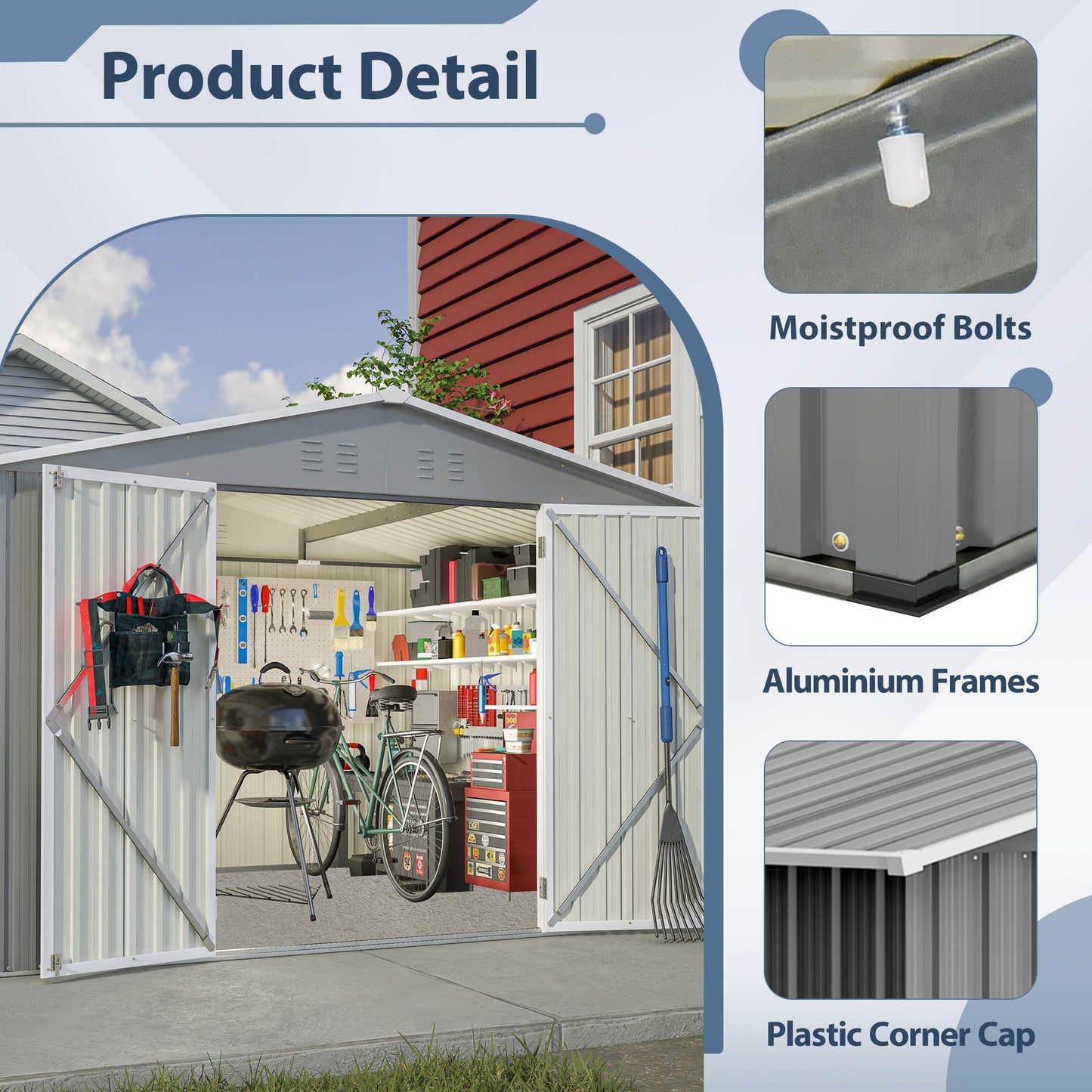 Outdoor Storage Shed, All Weather Metal Sheds with Lockable Doors