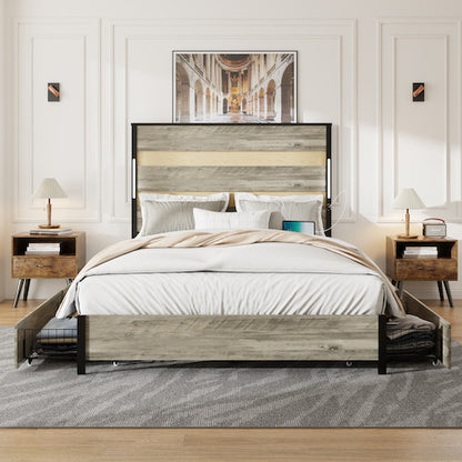 Bed Frame w/ Headboard And 4 Storage Drawers