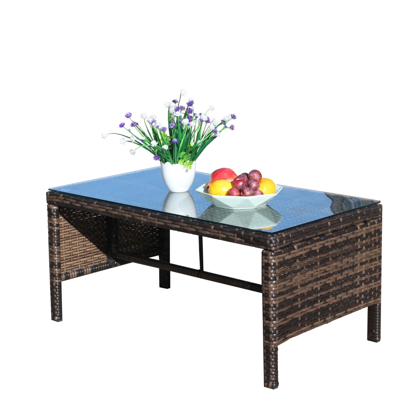 Outdoor Patio Coffee Table with Clear Tempered Glass