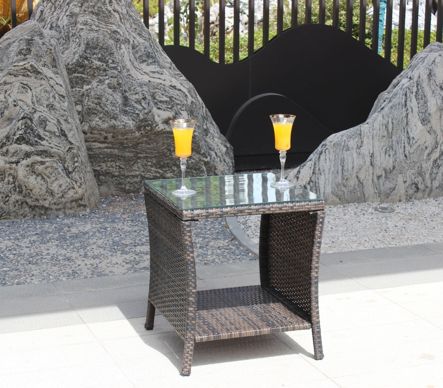 Outdoor Patio Coffee Table with Clear Tempered Glass